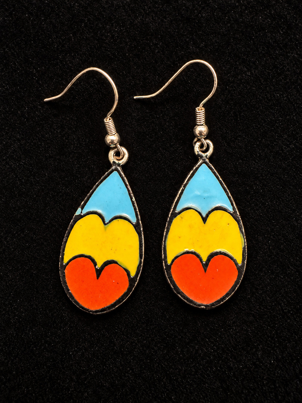 ⚜️ Teardrop Dangle Earrings | Enamel Flame | Blue Yellow Orange 💗